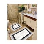 BELLİNO Yıkanabilir Kaymaz Pamuk Dokuma Taban Gri Siyah Çerçeve Desenli 60x100-50x60 2'li Banyo Paspası 34