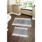 Bellino Yıkanabilir Kaymaz Pamuk Dokuma Taban Gri Siyah Çizgili 60X100-50X60 Banyo Paspası 2 Li Klozet Takımı 15