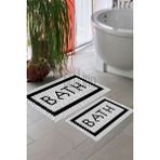 Bellino Yıkanabilir Kaymaz Pamuk Dokuma Taban Siyah Beyaz Bath 60X100-50X60 2'li Banyo Paspası 13