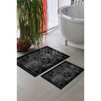 Bellino Yıkanabilir Kaymaz Pamuk Dokuma Taban Siyah Kaplan Renk 60X100-50X60 Banyo Paspası 2 Li Klozet Takımı 12