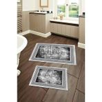 Bellino Yıkanabilir Kaymaz Pamuk Dokuma Taban Siyah Renk Çerçeve Desenli 60X100-50X60 2'li Banyo Paspası 30
