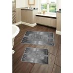 Bellino Yıkanabilir Kaymaz Pamuk Dokuma Taban Siyah Şerit Çerçeve Desenli 60X100-50X60 2'li Banyo Paspası 31