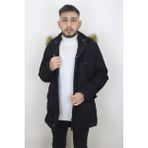 Bellisimo Fistan Store Erkek Hakim Yaka Içi Kürklü Rahat Kalıp Kapüşonlu Kışlık Keten Kabanb - Siyah