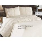 Bellisimo Fransız Dantelli Nervürlü Nevresim Takımı Krem - Krem - 200 x 220 cm