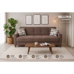 Bellona Lilya Üçlü Koltuk – Bej Renk – Modern Tasarım Yataklı Kanepe - Kahve