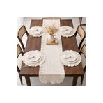 Belomia Home Collection Keten Fırfırlı Runner & 4 Adet Supla Sofra Sunum Seti | 5 Parça Sofra Çeyiz Seti