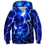 Belovecol Kapüşonlu Erkek Kız Kapüşonlu Kazak Yenilik 3D Baskı Kazak Kişiselleştirilmiş Kapüşonlu Hafif Sweatshirt 6-16 Yaş, Mavi Şimşek A, 11-13 Yıl