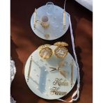 Beloved Gold Beyaz İncili Söz Tepsisi Nişan Tepsisi ve Damat Kahve Fincan Tepsisi GRİ