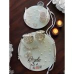 Beloved Gümüş Beyaz İncili Söz Tepsisi Nişan Tepsisi ve Damat Kahve Fincan Tepsi 1 Beyaz