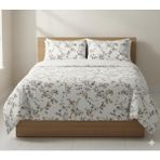 Belsina Çift Kişilik Minimal Çiçek Desenli Nevresim Takımı (Lastikli Çarşaflı) - Açık Sarı - 200 x 220 cm