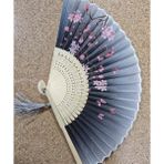 Beluga Yelpaze Bambu Kumaş Serinletici Vintage Gri Şık Dekorasyon Püsküllü Japon Yelpaze 0204