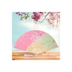 BELUGA Yelpaze Bambu Kumaş Serinletici Vintage Pembe/yeşil Çiçekli Şık Püsküllü Japon Yelpaze 0402