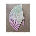 BELUGA Yelpaze Bambu Kumaş Serinletici Vintage Şık Dekorasyon Pembe/Yeşil Püsküllü Japon Yelpaze 028