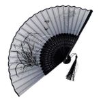 Beluga Yelpaze Bambu Kumaş Serinletici Vintage Siyah Şık Dekorasyon Püsküllü Japon Yelpaze 0181