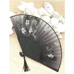 Beluga Yelpaze Bambu Kumaş Serinletici Vintage Siyah Şık Dekorasyon Püsküllü Japon Yelpaze 0365