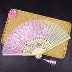 Beluga Yelpaze Bambu Serinletici Vintage Şık Pembe/yeşil Çiçekli Kalpli Dekorasyon Püsküllü Japon Yelpaze 0211