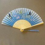 Beluga Yelpaze Bambu Serinletici Vintage Turkuaz Çiçekli Tavşanlı Şık Püsküllü Japon Yelpaze 0228