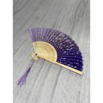 Beluga Yelpaze Bambu Vintage Mor Çiçekli Şık Püsküllü Japon Yelpaze 0341