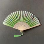Beluga Yelpaze Bambu Vintage Yeşil Kelebekli Bahar Dalı Desenli Şık Püsküllü Japon Yelpaze 0259