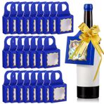 belupai 25PCS Pencereli ve Fiyonklu Kraft Kağıt Şarap Şişesi Kutusu, Boş Şarap Şişeleri için Asılı Katlanabilir Şarap Hediye Kutuları, Şeker Truffles Çikolata Kurabiyelerini(Mavi)