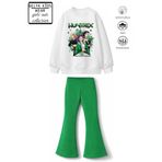 Belya Kids Wear Kız Çocuk K-Pop HUN0127 Tasarım Üst 2 İplik Pamuk Şardonsuz Kumaş.Alt Pamuk Fitilli Tayt Takım