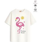 Belya Kids Wear Kız Çocuk Tam Kalıp Flamingo Tasarım 56 Oversize Tişört - Çok Renkli - 5 - 6 Yaş
