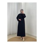 BENAHOLL Armira Düz Kesim Kuşaklı Elbise-EK656 Siyah