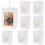 BENECREAT 8 Paket Beyaz Kraft Kağıt Torba, Şeffaf Pencereli, 35 x 25 x 18 cm, Kulplu Hediye Torbası, Doğum Günü, Düğün, Parti, Yıl Dönümü için
