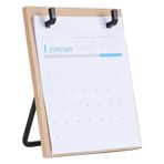 BENECREAT Retro masa takvimi, masa dekorasyonu, 11,7 x 16,6 x 20,5 cm, kayın ağacından büyük takvim tutucu, çalışma masası için, ofis, iş yeri ve ev için, bej