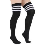 Benefeet Sox Kadın Kızlar Siyah Uyluk Yüksek Çorap Artı Boyutu Çizgili Diz Yüksek Çorap Spor Uzun Çizme çorap Bacak Isıtıcıları, 3 Beyaz Çizgili Siyah-m, Medium