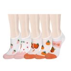 Benefeet Sox Sevimli No Show Çorap Kadınlar Kızlar için Eğlenceli Desenli Pamuk Düşük Kesim Astar Çorap Loafer'lar Flats için, 5 Paket çilek Trabzon hurması, Tek Beden