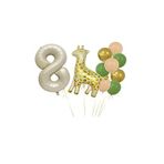 Benekli Zürafa Bej Rengi Rakam Folyo ve Krom Pastel Balon Seti Yaş 8