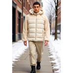 Benerly Erkek Kapüşonlu Standart Kol Düz Peluş Dokuma Mont Fonksiyonel Dayanıklı Kaliteli Konforlu - 2XL - Bej