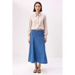 Benerly Kadın A-Line Midi Denim Etek Dikiş Detaylı %100 Pamuk Dökümlü Kesim Rahat Günlük Modern Şık Konforlu - Mavi - 40