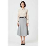 Benerly Kadın A Line Midi Etek Yırtmaçlı Kemerli Şifon Dokuma %100 Polyester Astarsız Rahat Günlük Modern - Gri - 40