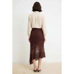 Benerly Kadın Asimetrik Midi Dantel Örme Etek Normal Bel A Kesim Astarsız Polyester Rahat Günlük Modern - Kahverengi