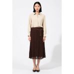 Benerly Kadın Büyük Beden Maxi Etek Dantel Örme A Kesim Kemerli Midi Boy Rahat Günlük Modern Şık Konforlu - Koyu Kahverengi - 5XL