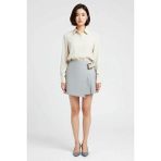 Benerly Kadın Büyük Beden Mini Şort Etek Bel Kemer Tokalı Pileli Dokuma Polyester Casual Rahat Günlük Modern - Gri - 46