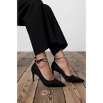 Benerly Kadın Ince Topuklu Sivri Burunlu Stiletto Ayakkabı Bilekten Taşlı Bantlı Günlük Rahat Modern Şık - Siyah