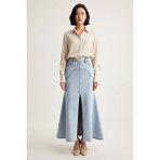 Benerly Kadın Maxi Denim Etek Yüksek Bel Yırtmaçlı Uzun Kesim %99 Pamuk Konforlu Rahat Günlük Modern Şık - Açık Mavi - 38