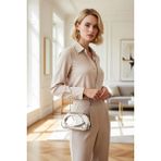 Benerly Kadın Mini Clutch El Çantası Sert Yapı Zincir Askılı Geometrik Form Saplı Akşam Kullanımına Uygun - Gümüş