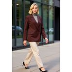 Benerly Kadın Regular Ceket Yaka Uzun Kol Düz Dokuma Blazer Ceket Fonksiyonel Dayanıklı Kaliteli Şık - 42 - Kahverengi
