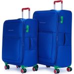 Benetton 2'li Valiz Seti Büyük ve Kabin Boy Lüx Kumaş Valiz Mavi BNT2800