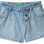 Benetton Açık Mavi Kemer Delilikli Düğme Detaylı 4 Cepli Kız Çocuk Denim Şort