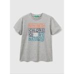 Benetton Baskılı Gri Melanj Erkek Çocuk T-Shirt 3I1XC10Q4 Kısa Kol Günlük Pamuklu Grafik Desenli 8 - 9 Yaş