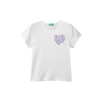 Benetton Baskılı Kız Çocuk T-Shirt 3I1Xc10Q1, Ekru, 11-12 Yaş
