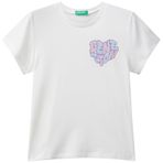 Benetton Baskılı Kız Çocuk T-Shirt 3I1Xc10Q1, Ekru, 8-9 Yaş
