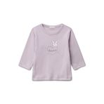 Benetton Bebek Lila Logo Baskılı Omzu Çıtçıtlı Bisiklet Yaka Uzun Kollu T-shirt, Lila, 3-6 Ay
