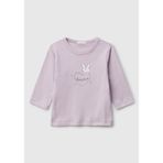 Benetton Bebek Lila Logo Baskılı Omzu Çıtçıtlı Bisiklet Yaka Uzun Kollu T-shirt, Lila, 6-9 Ay