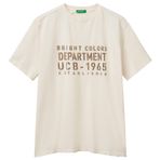 Benetton Erkek Bej-Yeşil%100 Pamuk Yıpranmış Efektli Önü Baskılı Relax Fit T-Shirt